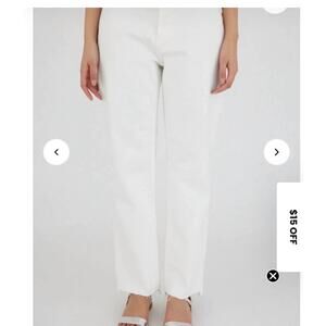 Moussy Vintage Amherst Wide Straight Leg Fray Hem White Jean Size 27 NWT